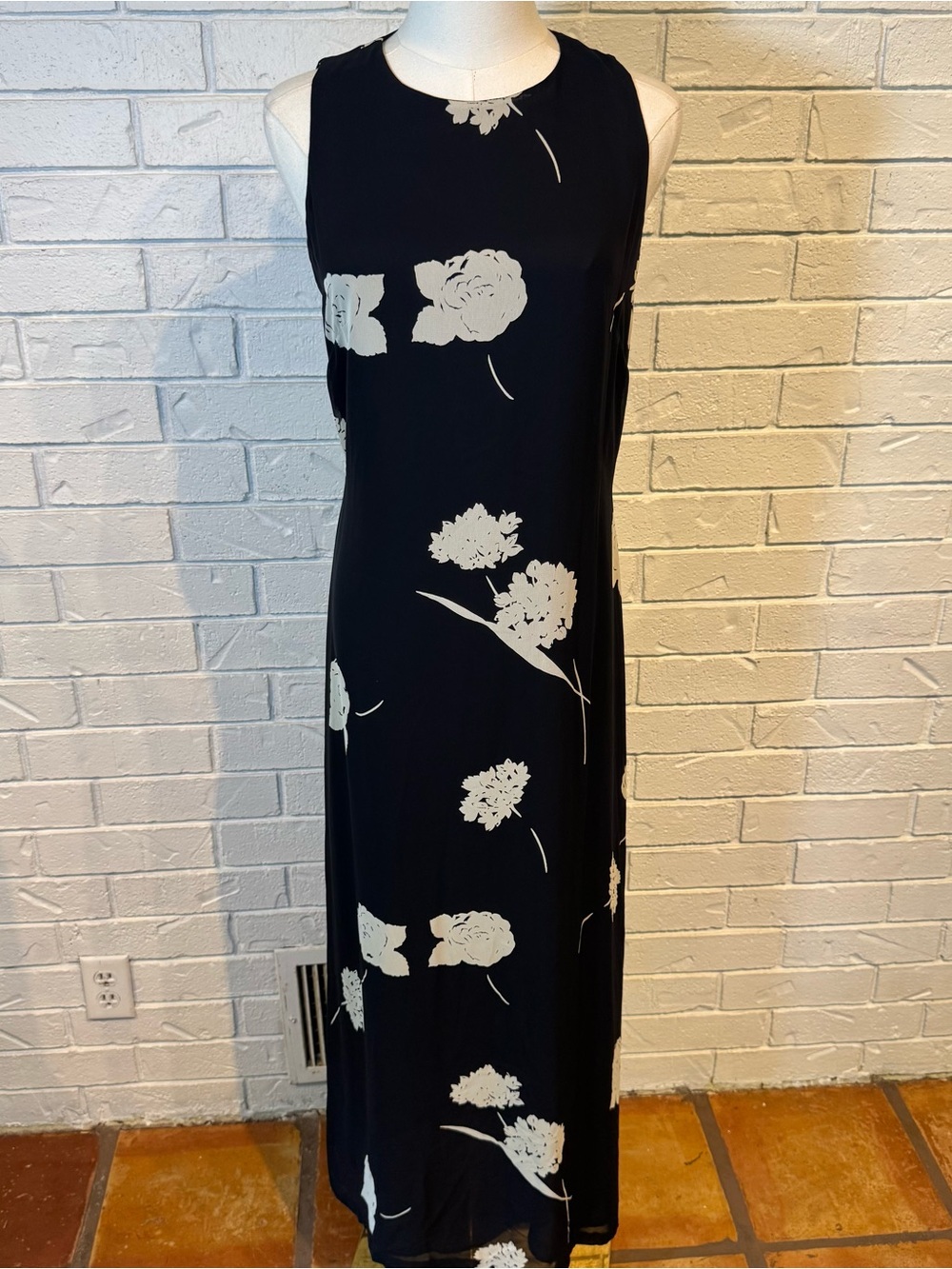 Vintage 90s Jones New York Black Floral Maxi Dress Womens 4